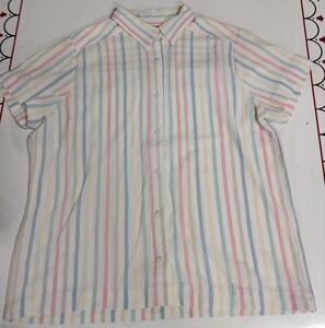 Alfred Dunner White and Blue Casual Button Down T Shirt